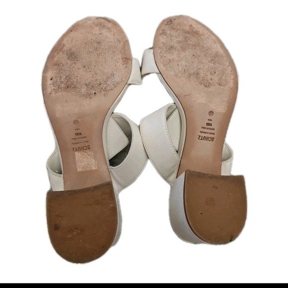 Schutz Womens Ivory Enola Mid Block Sandal With Gold Buckle 10 - Picture 7 of 14